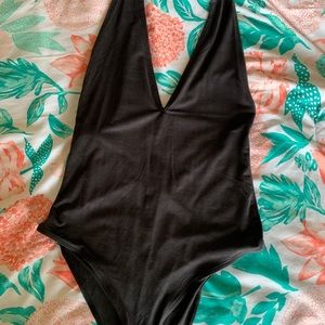 Dark Grey Faux Suede Bodysuit